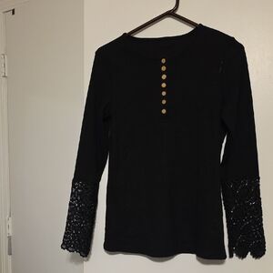 Black Long Sleeve Top with Lace Cuffs